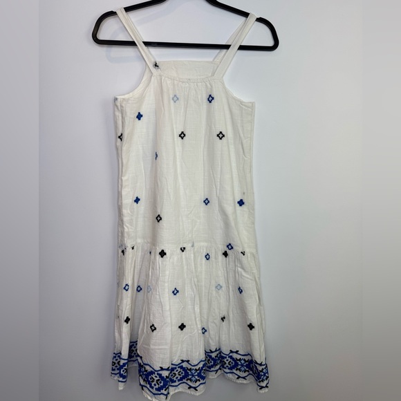 Zara White Sundress Blue Embroidery vacation cotton dress size 11-12 years - Picture 5 of 6